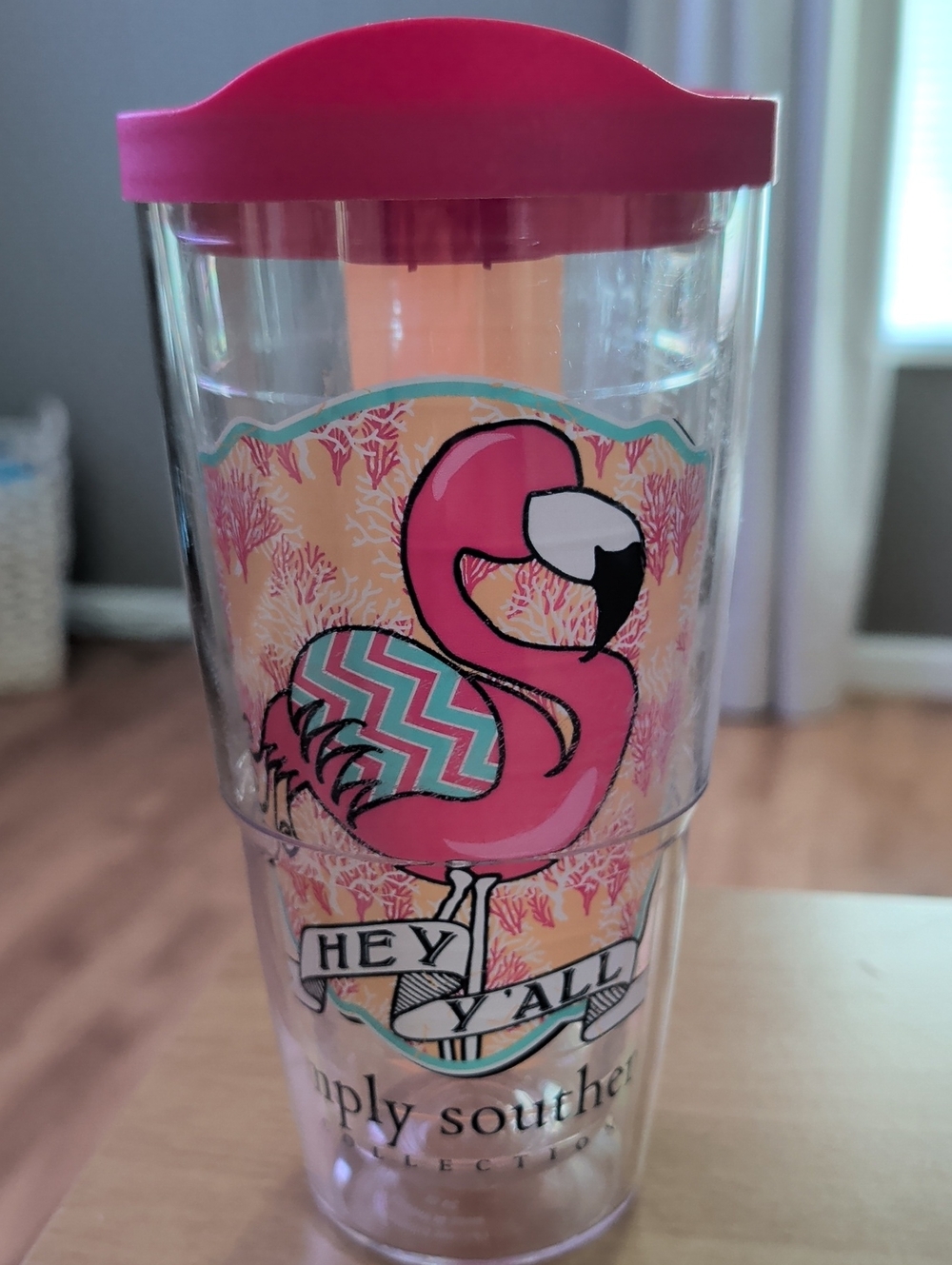 Pink Flamingo Travel Tumbler with Pink Lid